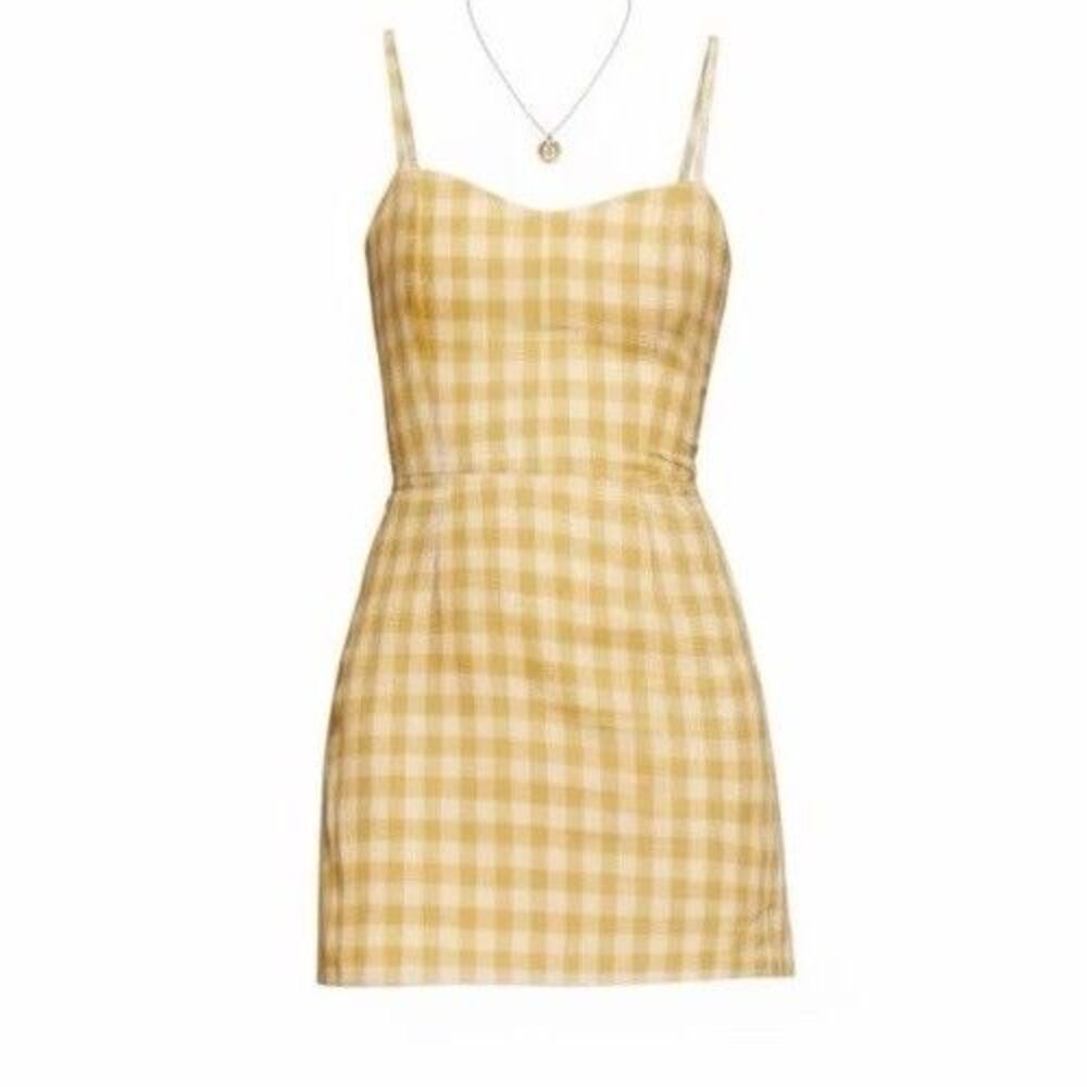 Reformation Audrey Yellow Gingham Picnic Mini Dress Size Xs